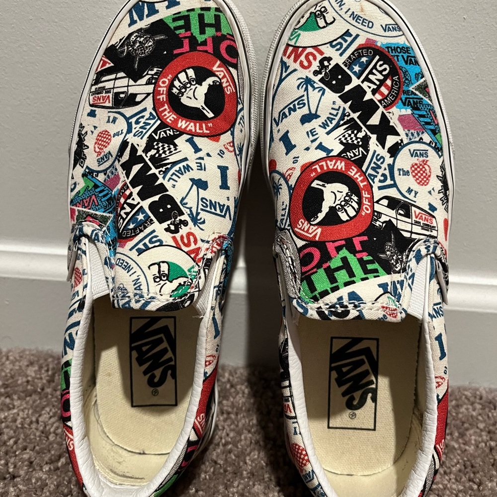 Vans Slip-On Logo Mash Up (Stickers) Men’s size 5 or Women’s size 6.5